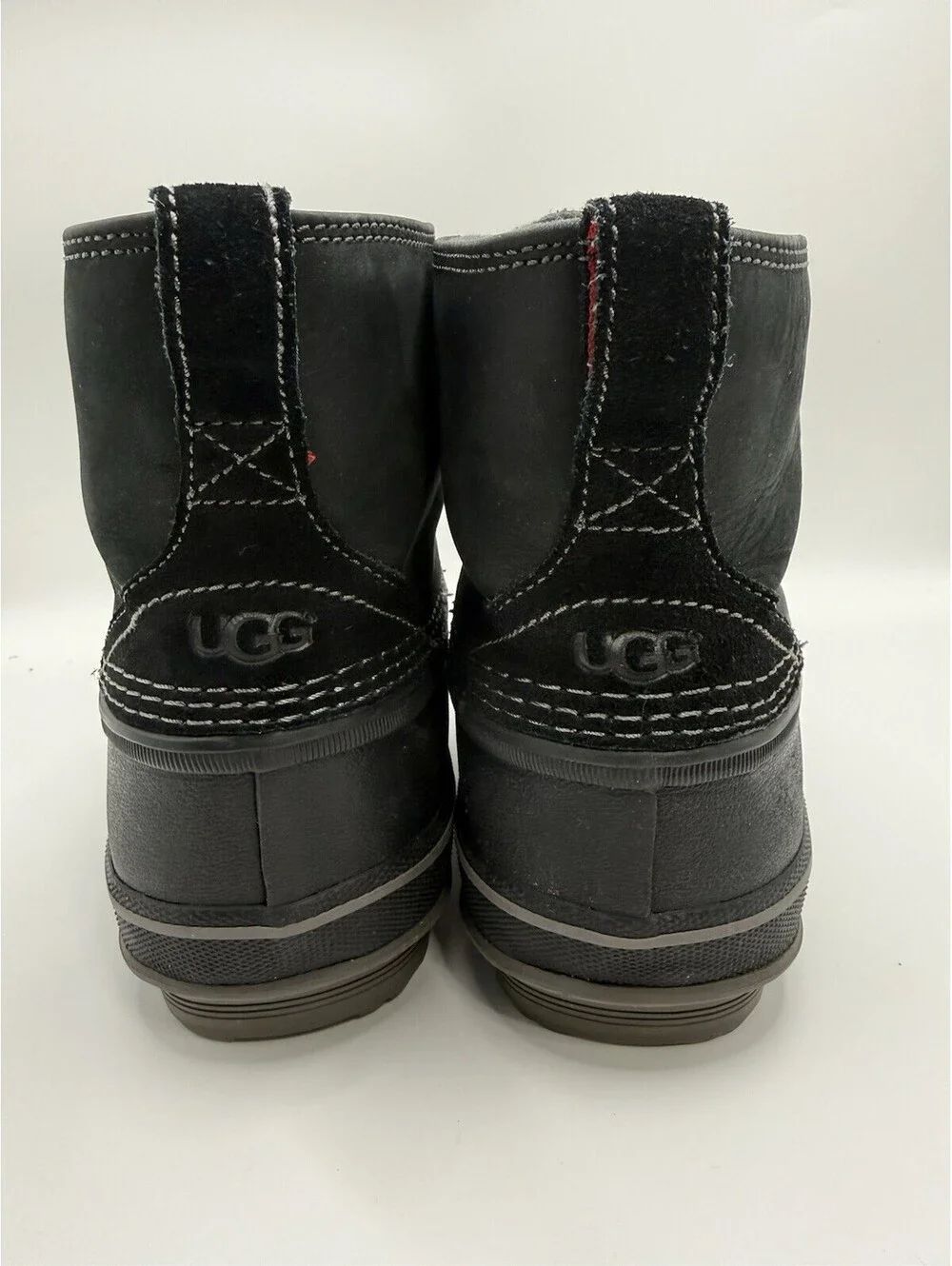 UGG Zetik Mens 10 Black Leather Ankle Waterproof Round Toe Winter Snow Boot